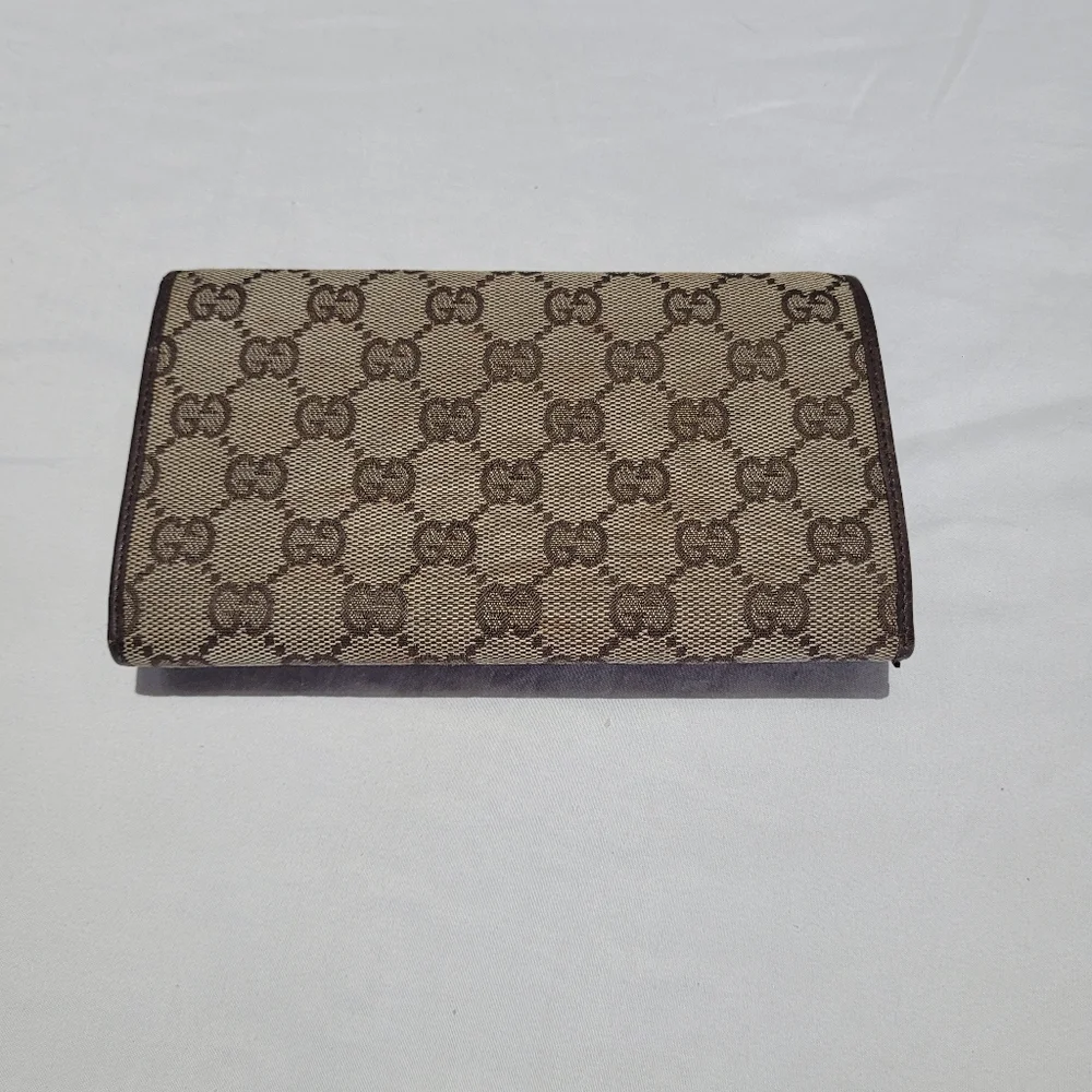 Gucci Brown Tan Wallet Card Holder Twist Lock Clutch Vintage Graphic Web Print - Picture 3 of 14